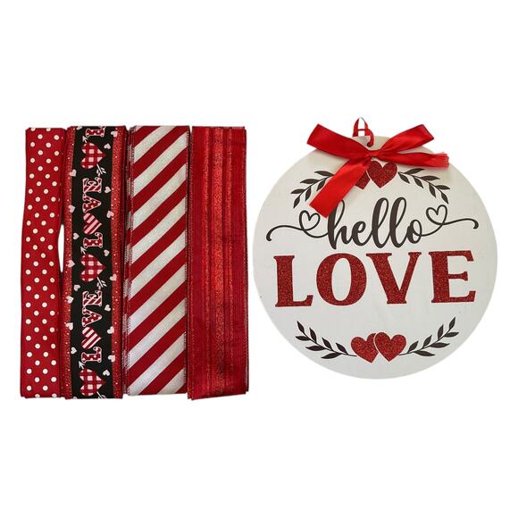 Hello Love Valentine Wreath Kit | Red Sign & Ribbon Craft Bundle for DIY Decor - Picture 4 of 6